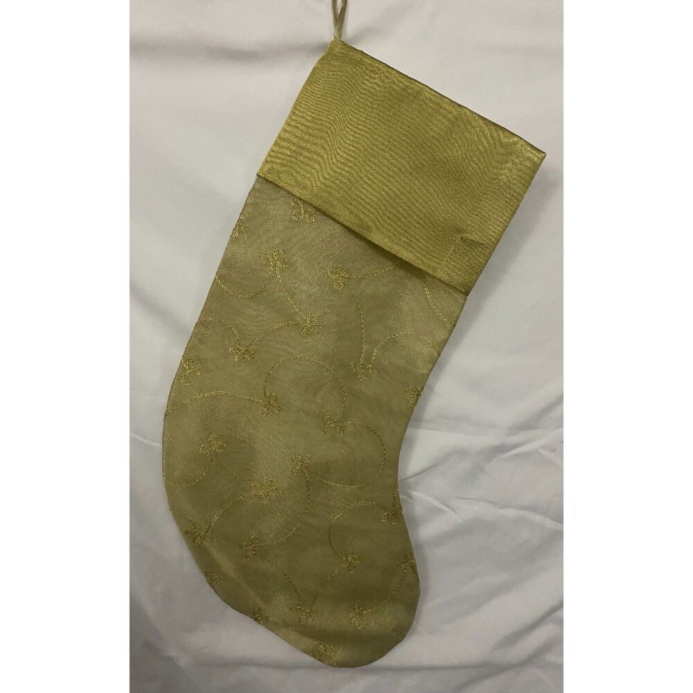 Christmas Stocking Sheer Shimmering Tone on Tone with Embroidery on Stocking